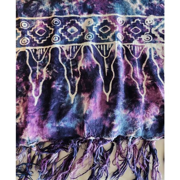 Purple Batik Tie-Dye Beach Coverup - Fringed Sarong Wrap - Picture 7 of 7